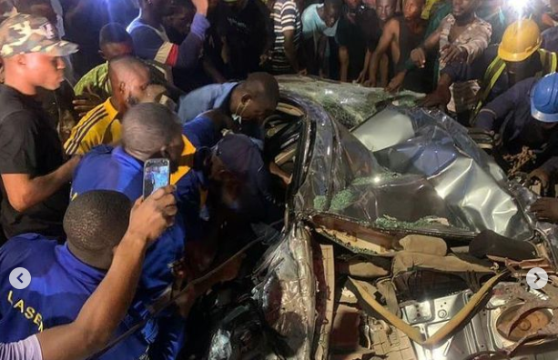 TRUCK ACCIDENT ON CAR container falls on car
