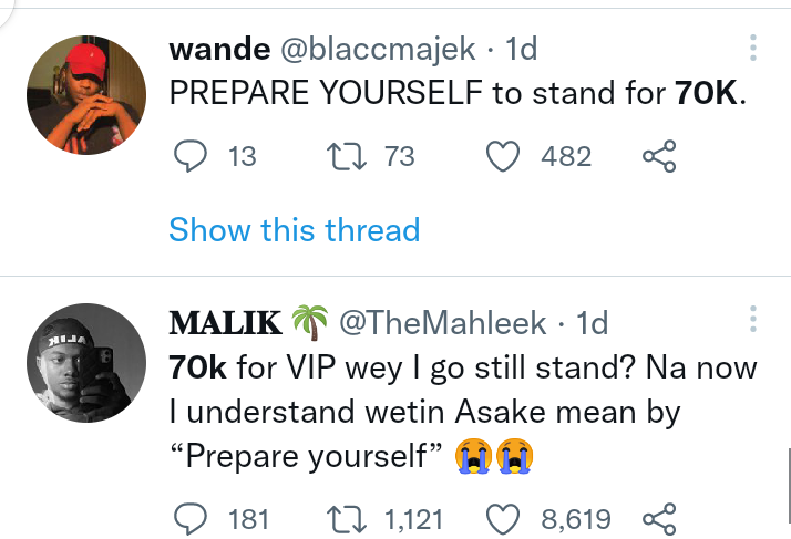 Reactions as Asake sells concert tickets at 70k for regular