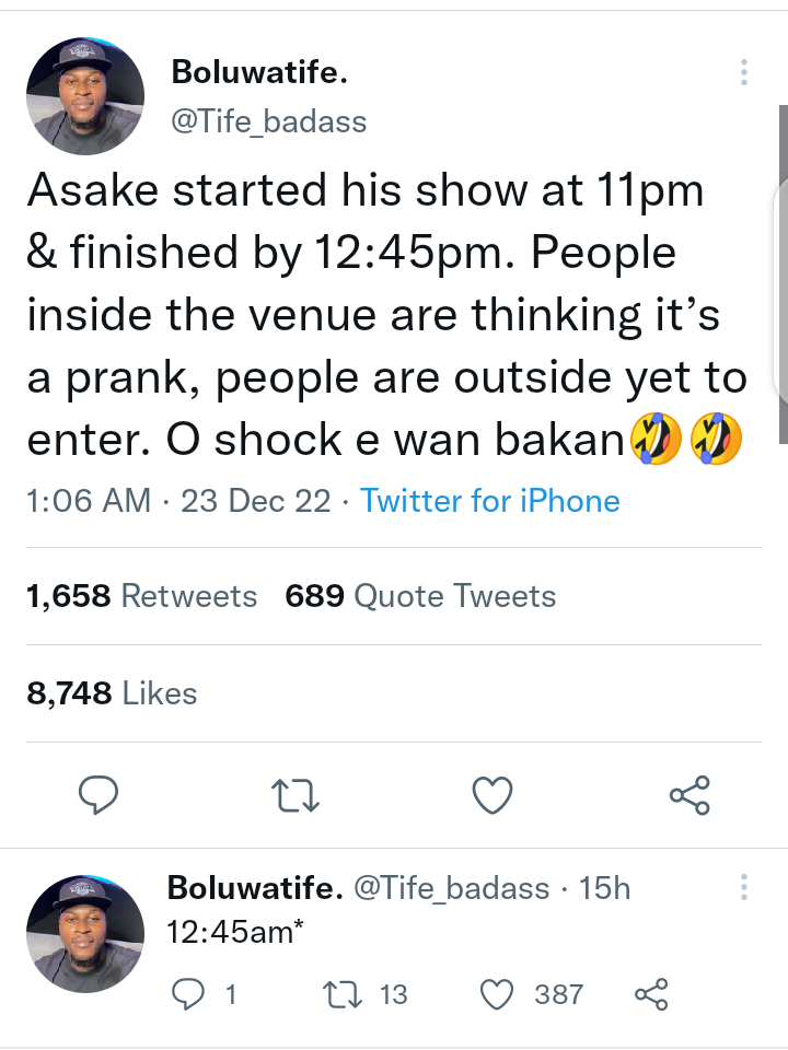 Latecomers ‘shocked’ as Asake arrives, ends concert on schedule