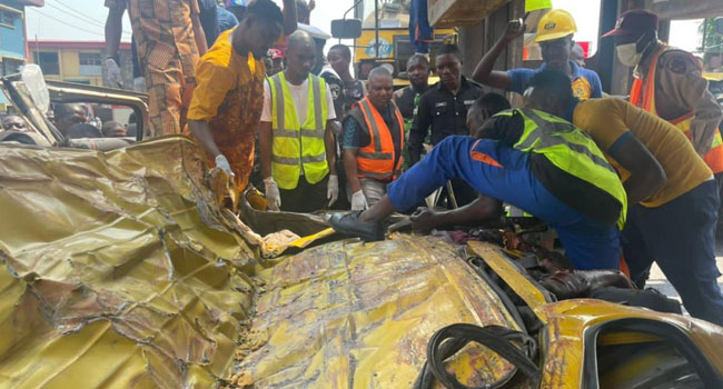 Nine Dead As Container Falls On Bus In Lagos