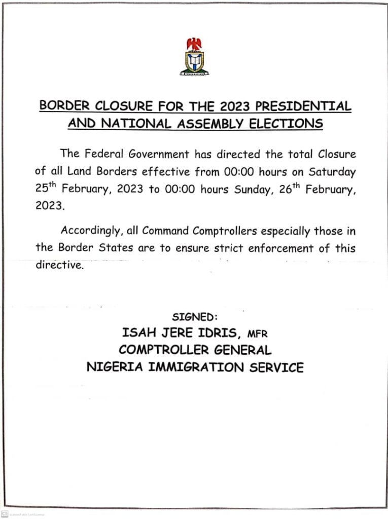 2023 Elections: Immigration Boss Idris Orders 24-Hour Border Closure