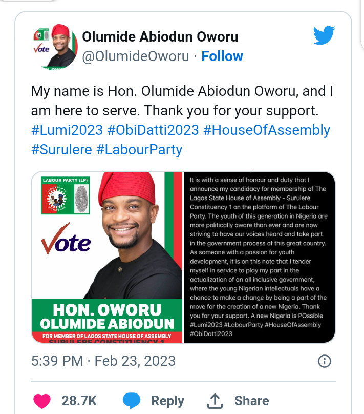 Actor Olumide Oworu Announces Lagos House Assembly Bid