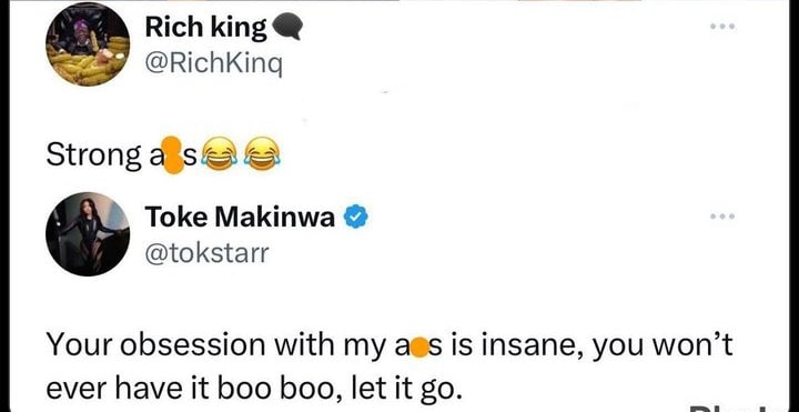 Toke Makinwa slams man for being obsessed with her Ass