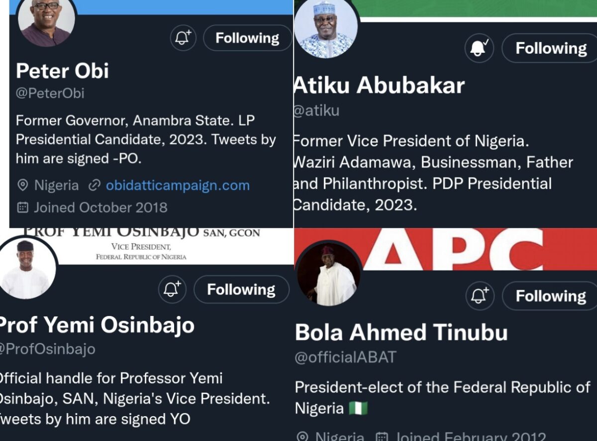 Twitter Yank Off Osinbajo, Tinubu, Atiku, Obi's Verification Badges Twitter Verification Badges