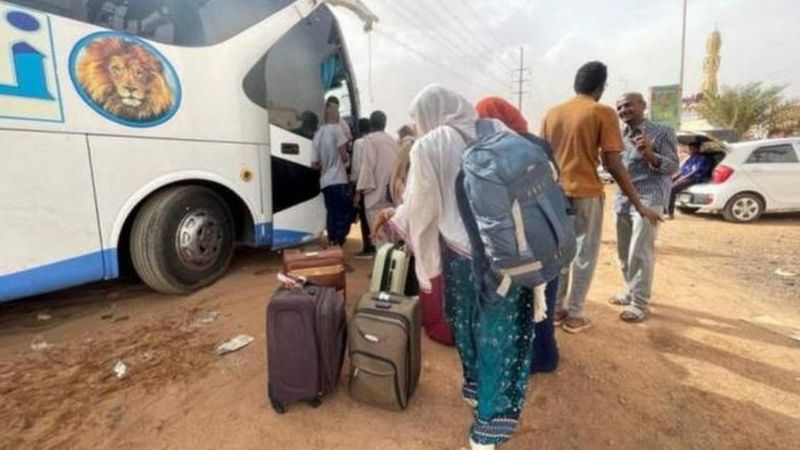 Bus conveying stranded Nigerians from Sudan catches fire sudan