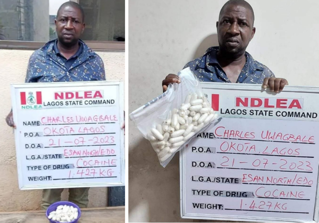 NDLEA arrests drug lord while giving mule 93 cocaine wraps to swallow in Lagos hotel NDLEA
