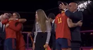 Moment emotional president of Spanish FA kisses player on the mouth Moment emotional president of Spanish FA kisses player on the mouth
