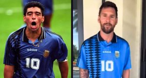 Messi pays Maradona tribute in retro Argentina kit from 1994 World Cup Lionel Messi pays Diego Maradona tribute from the USA 94 World Cup