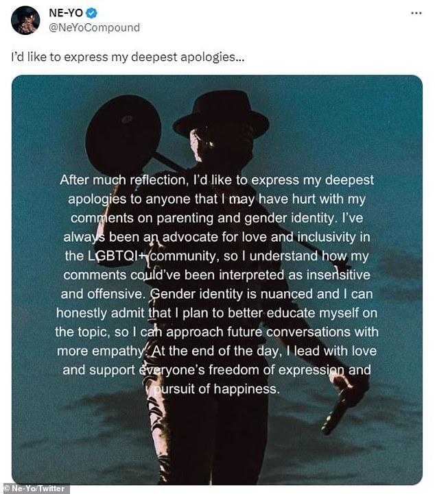Singer Ne-Yo apologizes after criticizing parents of Transgender children 