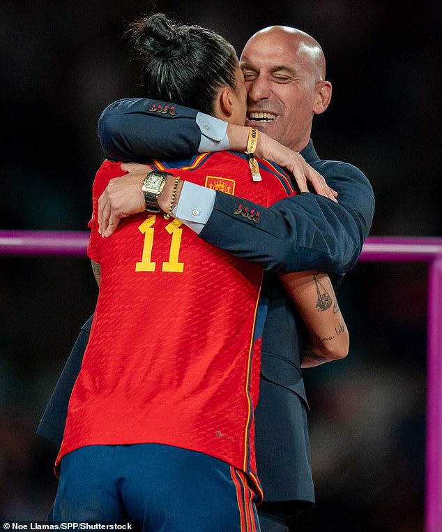 Moment emotional president of Spanish FA kisses player on the mouth