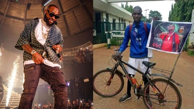 U no wan hear! Davido tells fan riding a bicycle from Benue to Lagos to see him