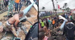 Video/photos: Aircraft crashes in Ikeja Aircraft crashes in Ikeja