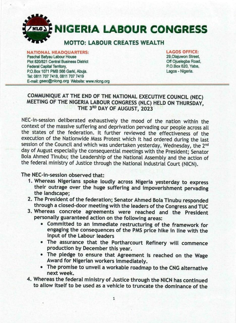 NLC threatens nationwide strike August 14 over lawsuit
