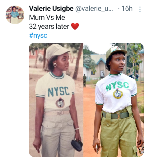 Corps member recreates photo of herself and mom in NYSC uniform