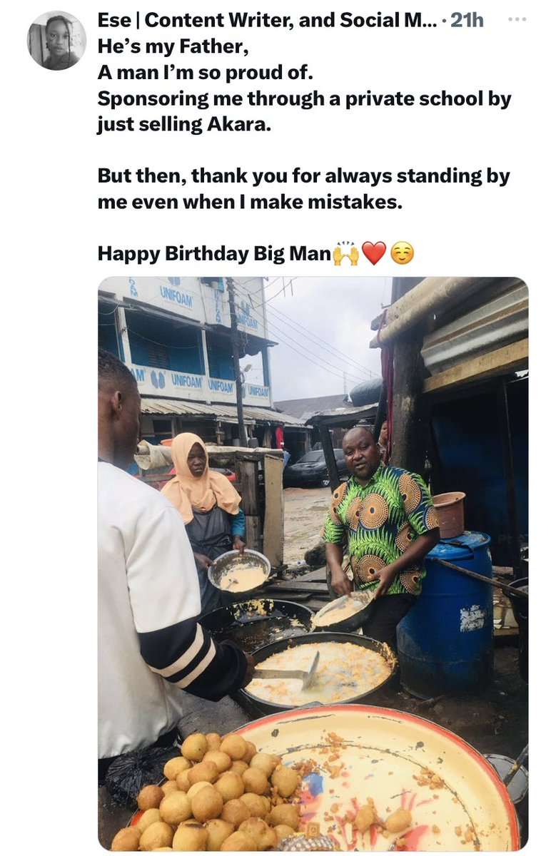 Content writer celebrates her father who sells akara
