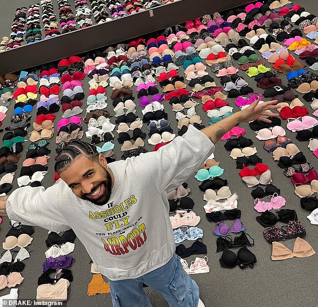 Drake shows off HUGE bra collection thrown at him 