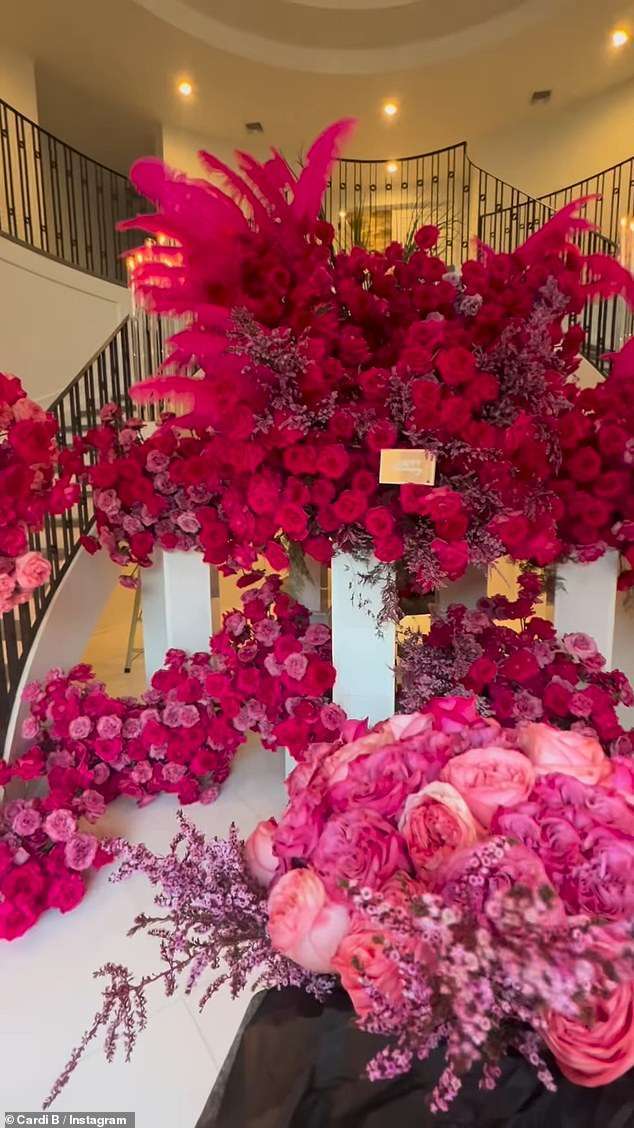 Cardi B shows off the elaborate floral spread husband got her for their sixth anniversary