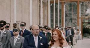 Blind bride gives eye masks to guests so they can experience wedding like her