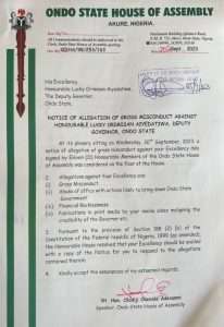Ondo Assembly serves deputy governor impeachment notice