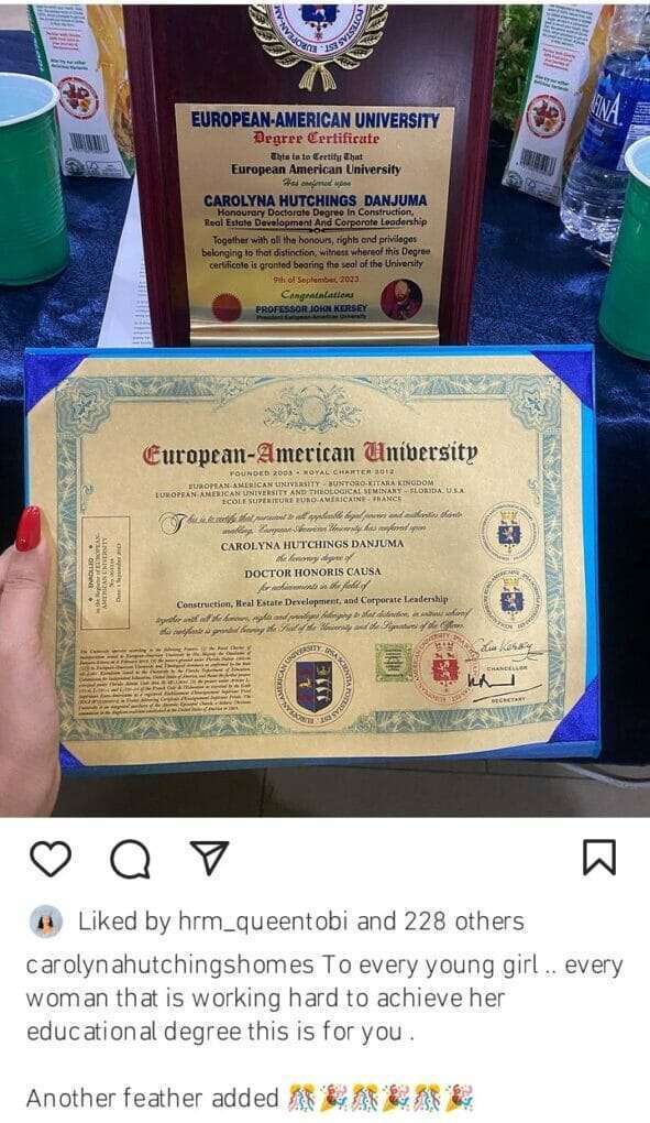 Carolina Danjuma BAGS honorary Doctorate degree