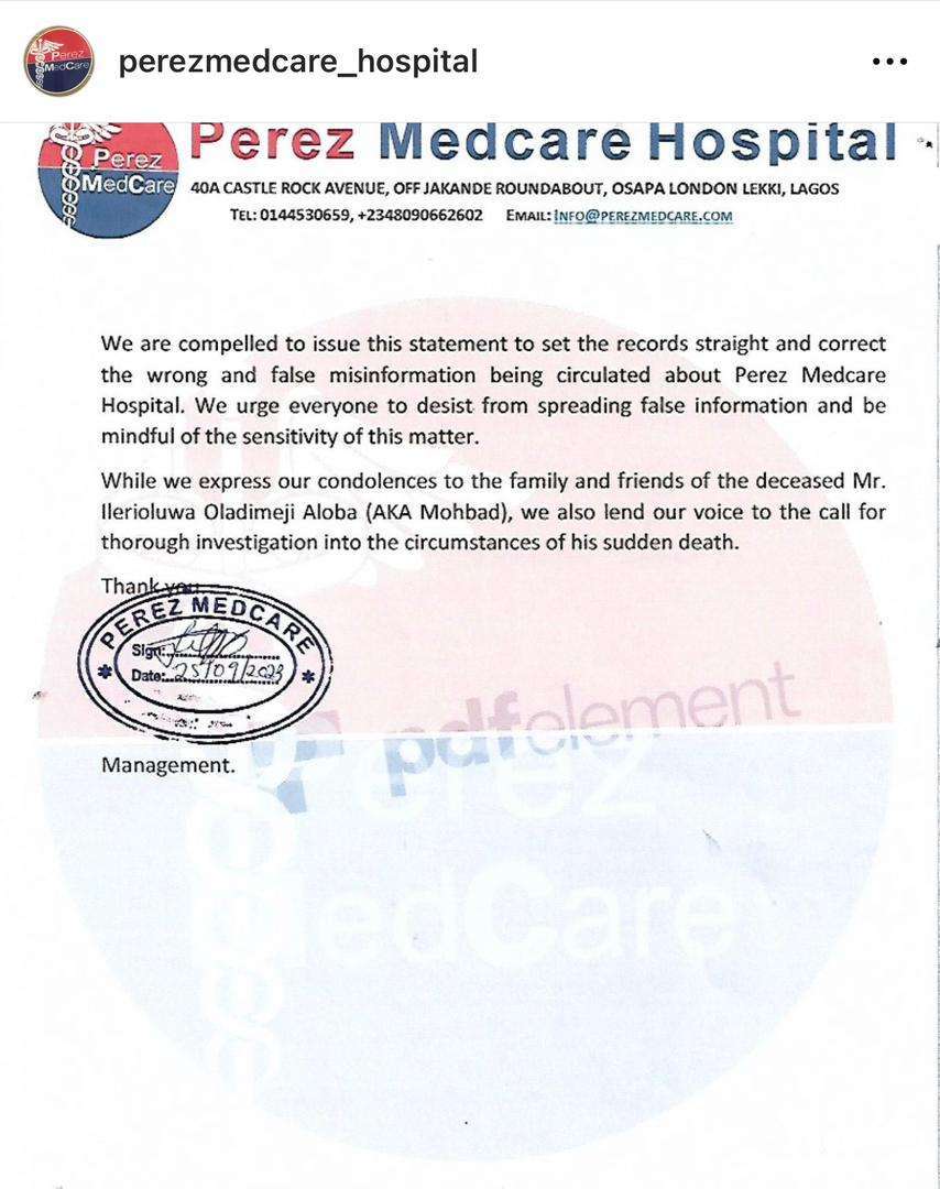 Mohbad was brought in dead — Lagos Hospital