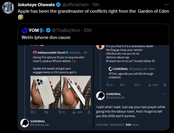 Man wishes lady &| her unborn child death over iphone 12 giveaway on X