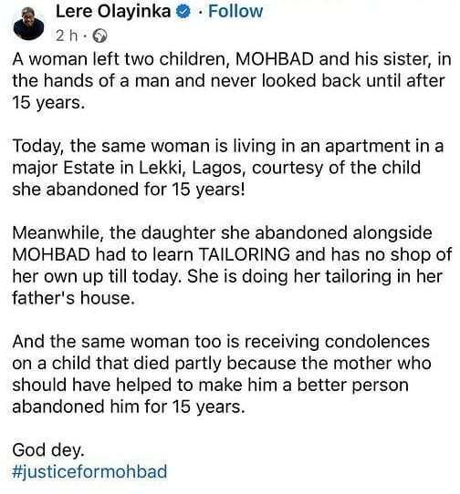 Mohbad's mum abandoned him, sister for 15 years - Fayose’s aide