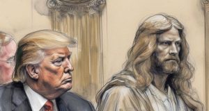 Donald Trump shares bizarre court sketch of him sitting next to Jesus Christ Donald Trump shares bizarre court sketch of him sitting next to Jesus Christ