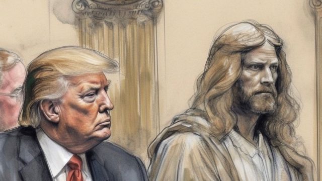 0_DNP_CHP_031023SLUG_11717-Dladunliadisnews.com_ Donald Trump shares bizarre court sketch of him sitting next to Jesus Christ