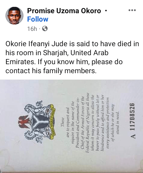 Nigerian man found dead in his room in UAE