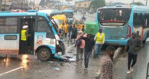 Many left injured as two BRT buses collide in Lagos Many left injured as two BRT buses collide in Lagos