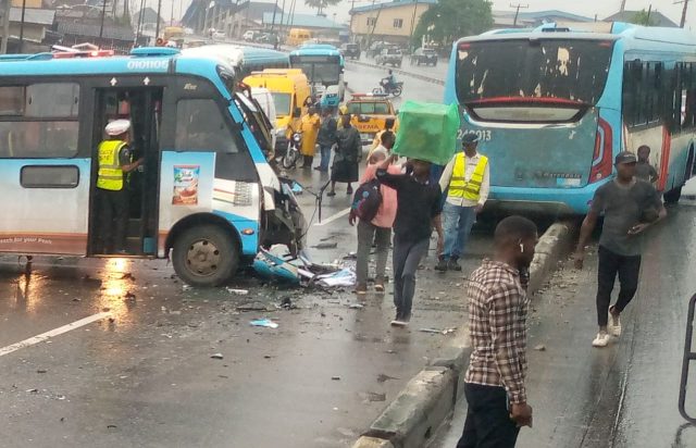 Many left injured as two BRT buses collide in Lagos