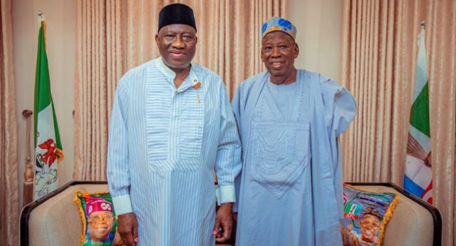 Ganduje-GEJ1ladunliadisnews.com_ Jonathan visits APC Chairman Ganduje in Abuja