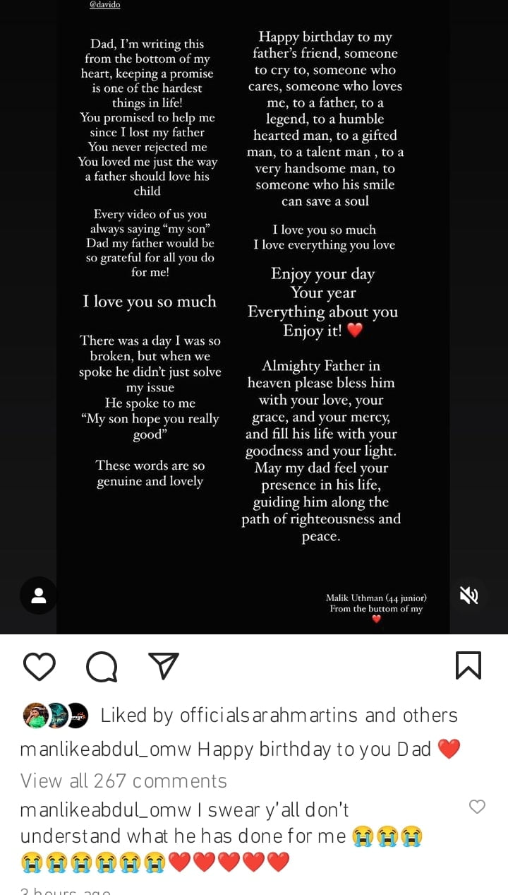 Late Obama DMW’s son, Malik pens touching note to Davido on his birthday