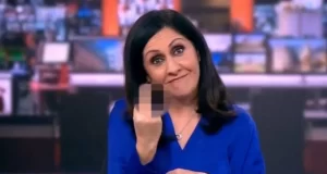 BBC presenter caught giving middle finger to viewers while live on air BBC presenter caught giving middle finger to viewers while live on air
