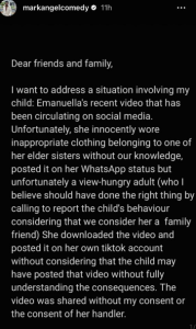 Mark Angel speaks on Emmanuella's viral dance video