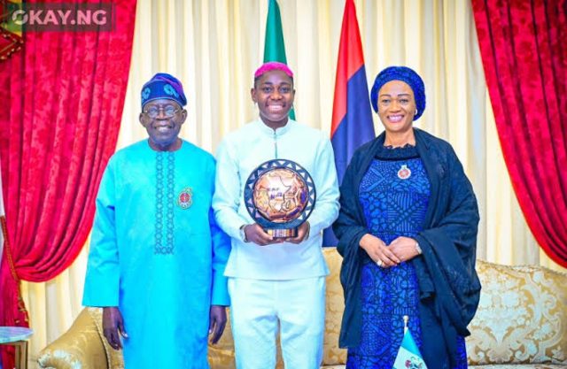 Oshoala presents CAF award to President Tinubu, First Lady