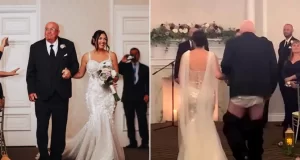 Bride issues warning after her dad’s pants fall while walking her down the aisle Bride issues warning after her dad's pants fall while walking her down the aisle
