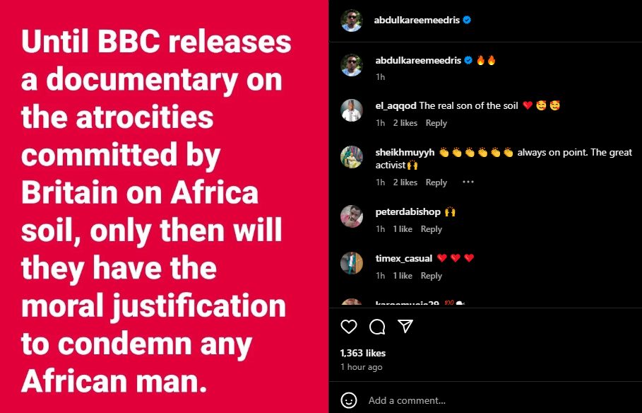 BBC has no moral justification to condemn any African man - Eedris Abdulkareem