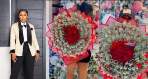 Mercy Eke’s man gifts her money bouquet Mercy Eke's man gifts her money bouquet