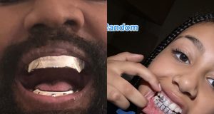 North West shows off diamond grills as dad Kanye debuts titanium teeth North West shows off diamond grills as dad Kanye debuts titanium teeth