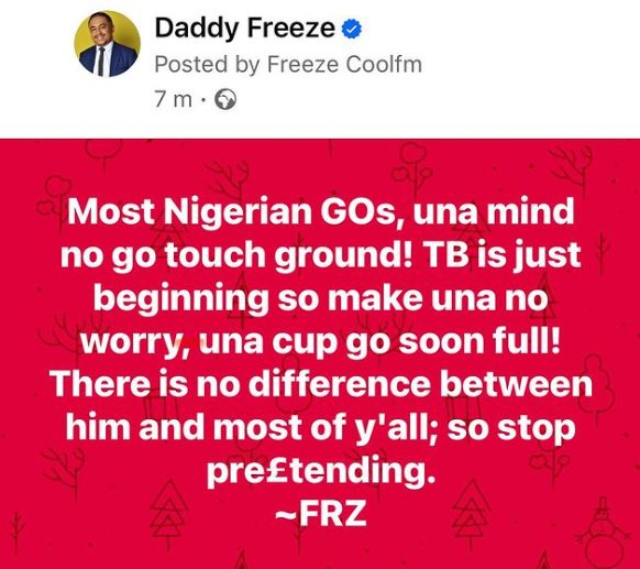 ''Una mind no go touch ground''! Daddy Freeze addresses Nigerian GOs amidst TB Joshua's scandals 1 Daddy Freeze addresses Nigerian GO's