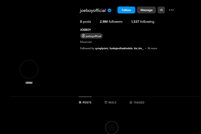 Singer Joeboy DELETES all posts on Instagram