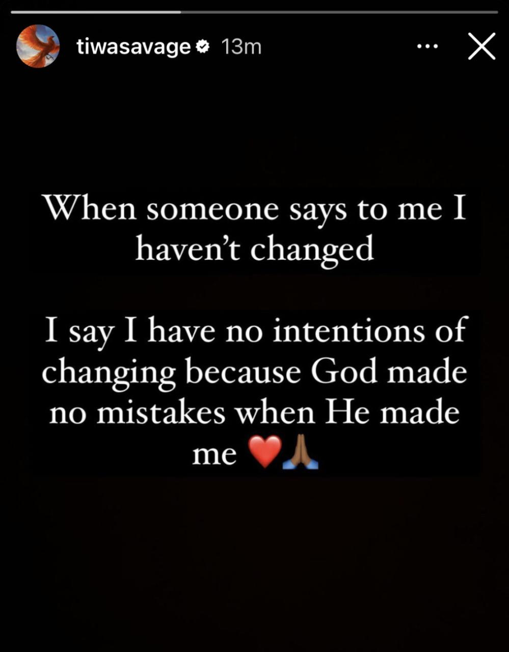 I have no intention of changing – Tiwa Savage
