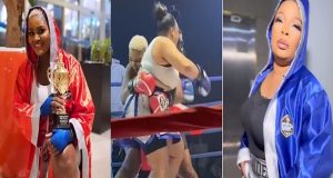 Chizzy Alichi defeats Laide Bakare in fist fight Celebrity Boxing: Chizzy defeats Laide Bakare in fist fight