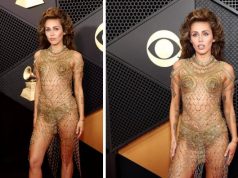 Ladies, would you rock this Miley Cyrus' gold safety pins dress?