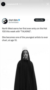 North West becomes one of the youngest Artists to chart on Billboard ’s hot 100 with “Talking”