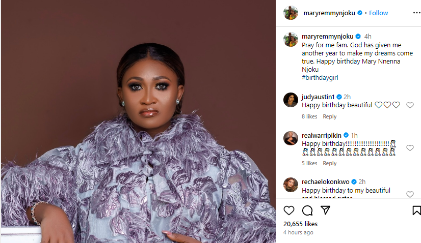 Mary Njoku calls for prayers on her birthday