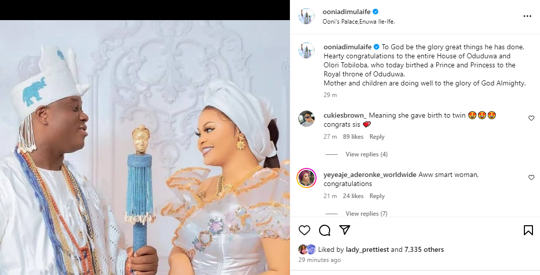 Ooni of Ife and third wife, Olori Tobi Phillips, welcome TWINSjpg