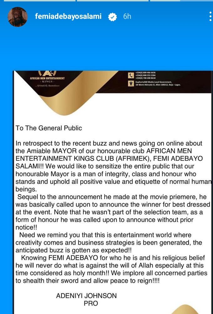 My religion won't permit it - Femi Adebayo denies awarding Bobrisky best dressed female 2 Screenshot 20240327 075011